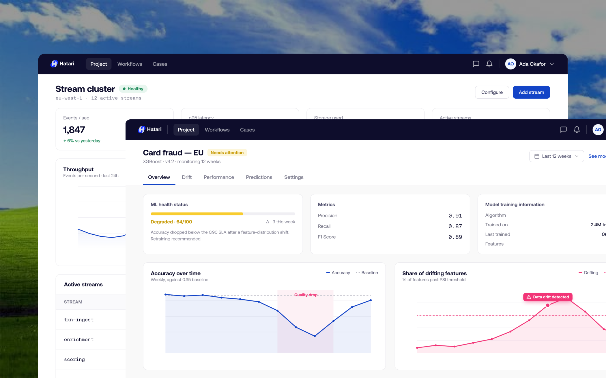 Hatari ML monitoring dashboards