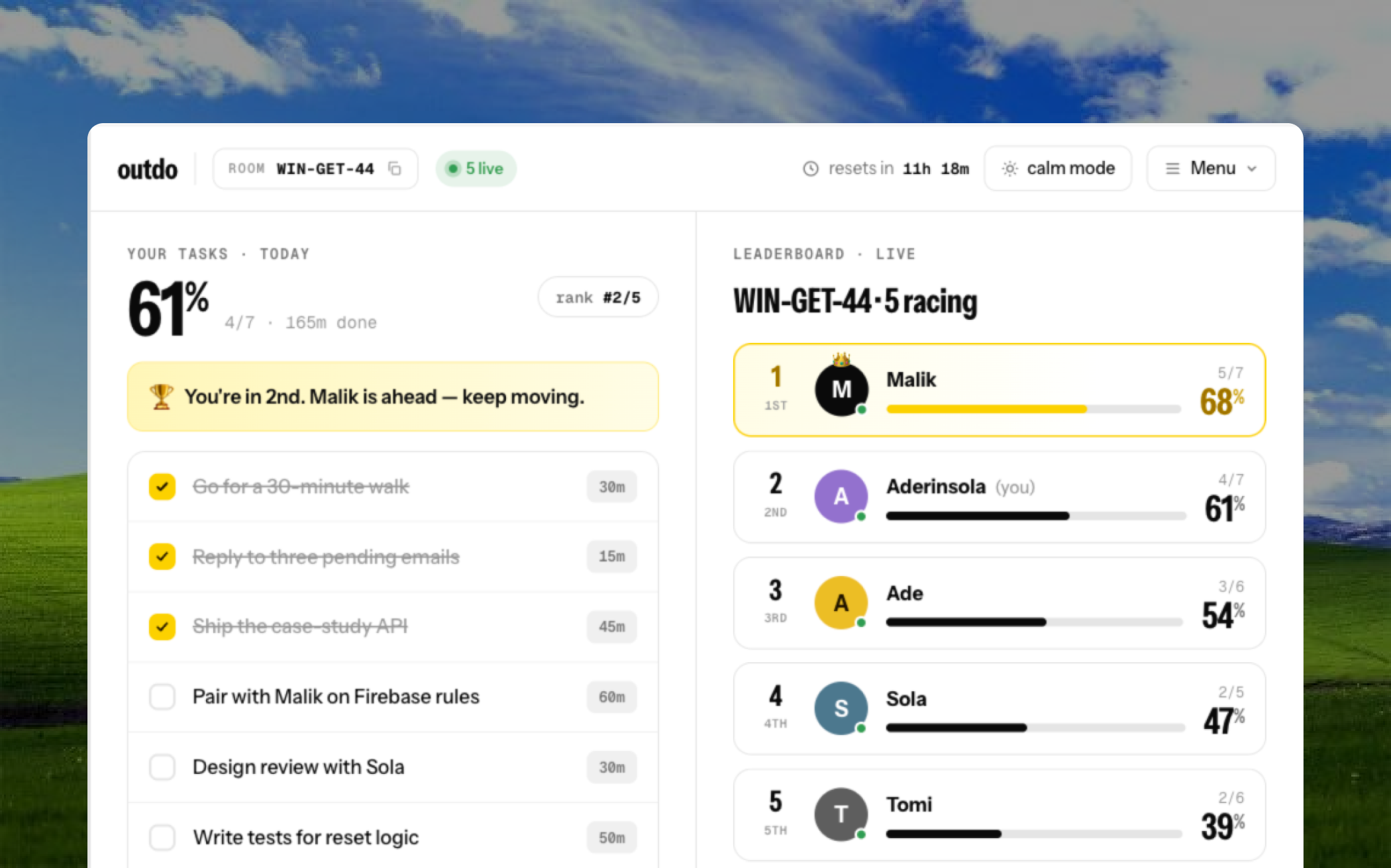 Outdo live leaderboard